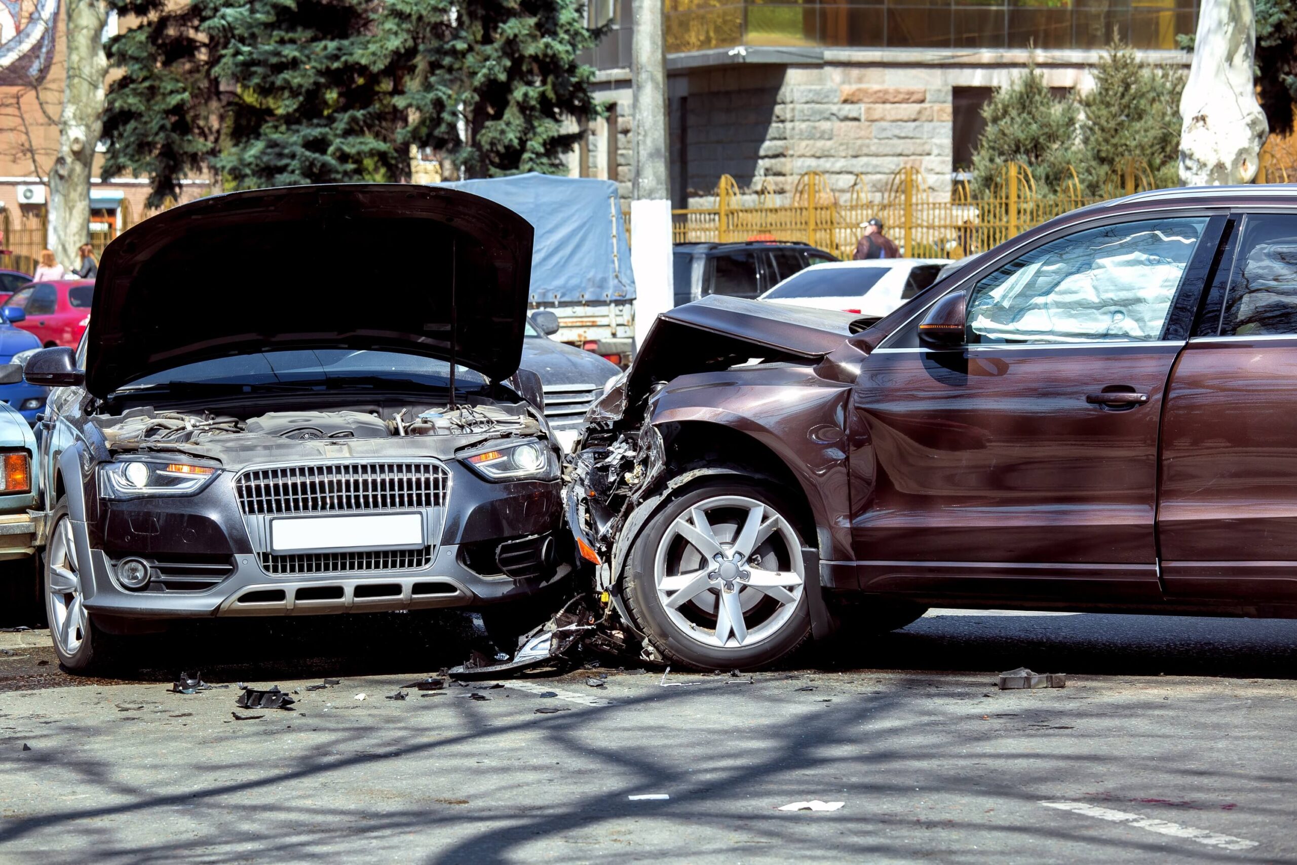 Collision of two cars, the crossing moved to the side of the car.